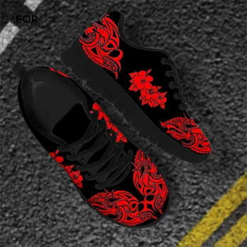FORUDESIGNS Sneakers Rød 3D Traditionelt African Flower Polynesiske Plumeria Design-Lejligheder Efteråret Kvinder Behagelig Mesh Sko Kvinde