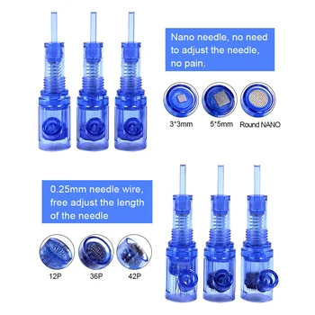 20pcs 12/36/42 pins Nano Nål Patron For Elektrisk Permanent Makeup Tatoveringer Pen Auto Microneedles
