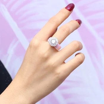 Stor Cubic Zirconia Mode Ring Bryllup Smykker Kvindelige Sund Keramik Ring Crystal 925 Sterling Sølv Ring Party Hurtig Levering