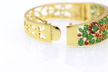 Mode Charme Grøn&Rød Zircon Armbånd med Vintage Smykker Gul Guld Farve Armbånd Armbånd Til Kvinder Party Gave bijoux