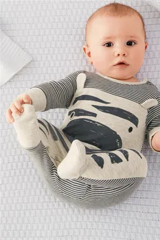 Nye 2020 Nyfødte Baby Boy Tøj Søde Køer Grå Stribet langærmet Baby Rompers+Hat Spædbarn 2stk Toddler Baby Tøj Sæt