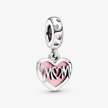 Mødre Script Hjertet Dingle Charme Passer til Pandora Armbånd 925 Sterling Sølv på Metal Perler til smykkefremstilling Bijoux 2020