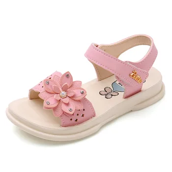 Kids Sandaler 2020 Sommeren Nye Mode Læder Sandaler til Piger Prinsesse Sko, Non-slip Hule Blomster Børn, Beach Sko Fladsko