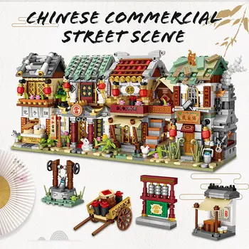 Mini Street View Kinesisk Stil Arkitektur, Street Bolle Shop Pawnshop Bistro Smedeværksted Byggesten Legetøj For Børn