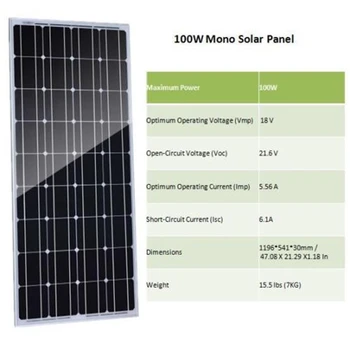 Solar Panel Kina 100 W Monokrystallinsk Silicium 18V 1196x541x30MM Størrelsen Top kvalitet Sol batteri Kina
