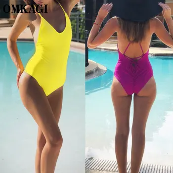OMKAGI Ét Stykke Badetøj Badetøj Kvinder Sexet Push Up Svømme badedragt Monokini Badetøj 2019 Dyb V Bodysuit Backless
