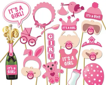 19pcs Pink Baby Brusebad Pige Dekoration Photo Booth Rekvisitter Det er En Pige DIY-Kits på Pinde Perfekte Babyshower Dekoration Fordel Gave