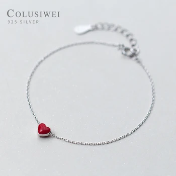Colusiwei Mode Rødt Hjerte Kæde Armbånd Til Kvinder 925 Sterling Sølv Link Korea Stil Fine Smykker Sommer Pige Gaver