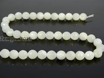 Naturlig Hvid Perlemor HVID Sten 6mm Facetslebet Runde Løse Perler 15