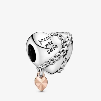 Volayer 925 Sterling Sølv Perler Lænket Hjerte Charms passer Oprindelige Pandora Armbånd Kvinder DIY Smykker