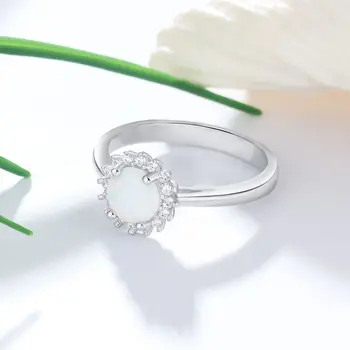 Ægte Luksus Blomst Hvid Opal 925 Sterling Sølv Autentisk Blid Ringe til Kvinder, Bryllup, Engagement Rings for Kvinder