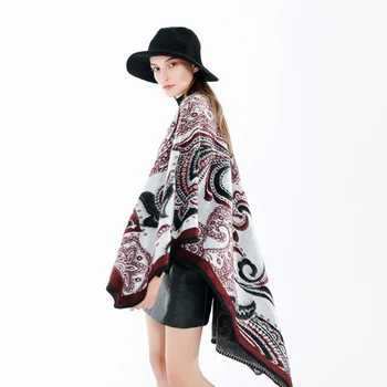 Ny mode Nationale stil, temperament sjal kvinder vinteren tykke stor varm høj kvalitet, komfortable, bløde vindtæt udendørs poncho
