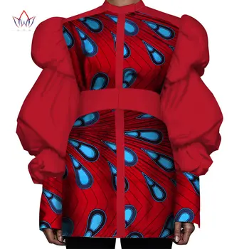 Bintarealwax Afrikanske Voks Top for Kvinder Dashiki Lanterne Ærmer Afrika Tøj Plus Size Traditionelt Afrikansk Tøj WY3000