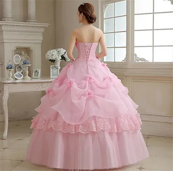 Real Photo vestido de noiva de Nye 2020 Koreal Style Blomster Stropløs Pink Rød Prinsesse bridal Wedding Dress snøre Bolden Kjole