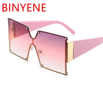 Søde Lyserøde Firkantede Solbriller i Et stykke Gradient Linse Overdimensionerede Solbriller Til Mænd 2020 Metal-Fashion Nuancer Solbriller UV400