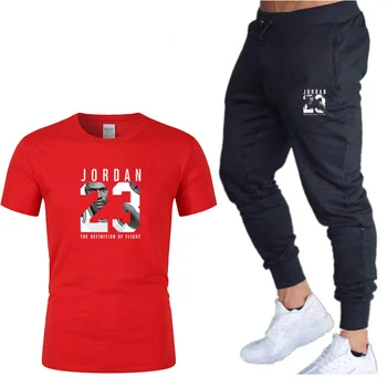 Boutique mænds jakkesæt T-shirt + bukser to-stykke engros engros afslappet sportstøj 23 udskrivning passer til banen og sportstøj