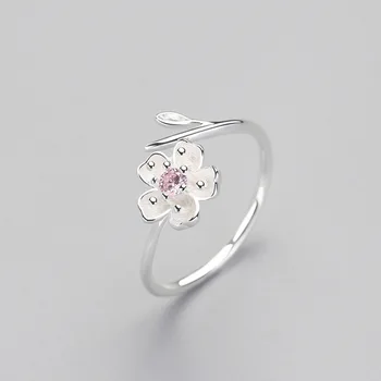 Ægte 925 Sterling Sølv Zircon Emalje Blomme Blomst Justerbar Ring Elegante, Fine Smykker Til Kvinder Romantisk Part Bijoux