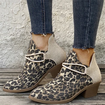 Ny Mode 2020 Kvinders Ankel Støvler Leopard Damer Chunky Kvinder Sko-Kvinde Fodtøj Plus Size 35-43