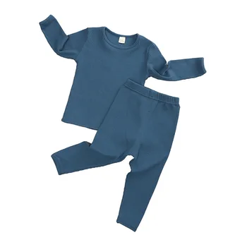 2020 Falde Baby Solid Ribbede Tøj Sæt Barn Pyjamas Sæt til Børn, Drenge, Pige Tøj 2stk 0-4 År Børn Tøj
