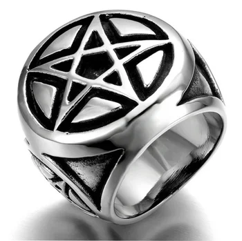 Mænds Sølv farve Pentacle Pentagram Stjernede Rustfrit Stål Biker Ring