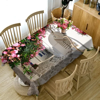 3D Flower House Dug Smuk Gyde Mønster Vandtæt Tykkere Rektangulære og Runde Bord Klud til Bryllup