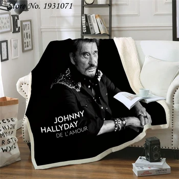 Johnny Hallyday 3D Tæppe til Senge Vandring Picnic Tyk Dyne Fashionable Sengetæppe Fleece Smide Tæppe Voksne Børn 04