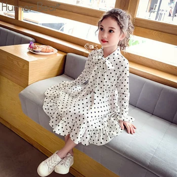 Humor Bære Pige Kjoler Korea Mode Chiffon Prikker Lange Ærmer Børn, Prinsesse Kjole Elegant Bue Kids Dress Børn Tøj