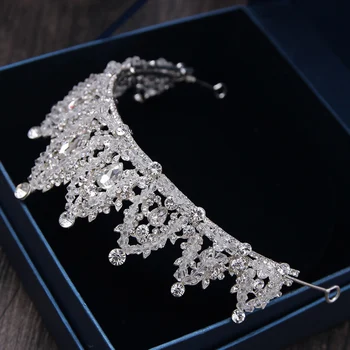 Barok Luksus Rhinestone Brude Crown Tiaras Håndlavet Sølv Farve Krystal Diadem Diademer Til Bruden Bryllup Hår Tilbehør