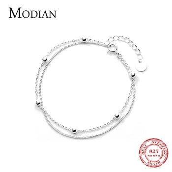 Modian Mode Enkle Perler Linie Kæde Armbånd Til Kvinder, 925 Sterling Sølv Klassisk Charme Armbånd S925 Sølv Smykker