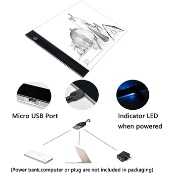 A4 USB LED Kunstner Tattoo Stencil yrelsen lyskasse Opsporing tegnebrættet Pad Tabel Belyst yrelsen Kopi Skrivebord Gennemsigtig