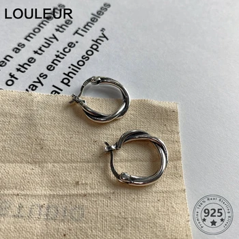 LouLeur 925 Sterling Sølv Flettet Halskæde Elegant Nordisk Runde Minimalistisk Øreringe Til Kvinder Charme Smykker 2020