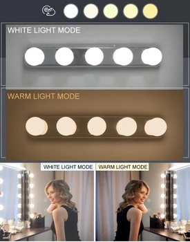 Farve Temperatur Justerbar Bærbare 5 LED Pærer Makeup-Spejl-Lys Hollywood make up light USB eller Batteri-Drevet