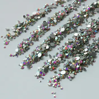 1440pcs Bland Størrelse Fladskærms Tilbage Crystal Rhinestones SS3-SS30 Diamant Glitter Strass Nail Art Dekorationer Tilbehør Perler 3D DIY Tips