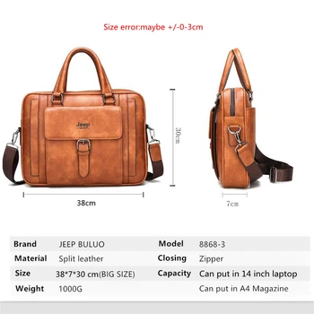 JEEP BULUO Brand Business Håndtaske Mandlige Skulder rejsetasker Stor Størrelse Mænd Briefcase Tasker Split Læder Ny