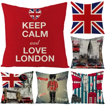 Enkelt-sidet Linned Elsker London Red Print Smide Dekorative Puder Tilfælde Britiske Flag Holde Ro Brev pudebetræk Sofa 45x45cm