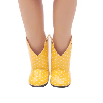 18 tommer Piger dukke Stilfuld sko gul vandtæt støvler PU Amerikanske nyfødte sko, Baby legetøj, der passer til 43 cm baby dukker s102