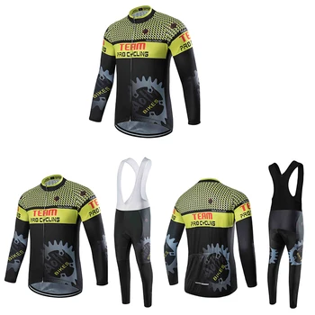 Traje de ciclismo masculino terno de (v) inverno faizane casaco quente kit cykel mangas compridas uniforme bib profissional da equipe