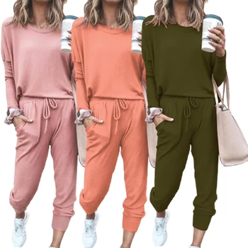 Nye Fashion Lounge Sæt Til Kvinder Løs Sweatsuits Sæt 2 Delt Outfits Bløde Pyjamas Sæt Med Lange Ærmer Træning Træningsdragter Dropship