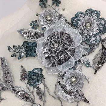 1stk udsøgt perle beaded 3d blomst lace applique med pailletter broderi sy mesh stof betræk til aften kjole,klud