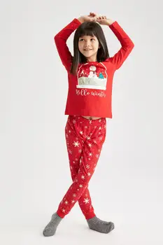 DeFacto Vinter Pige Homewear Pige Trykt Pyjamas Pyjamas, der Passer Nattøj Hjem-suit Komfortabel Nye Sæson-R5467A620WN