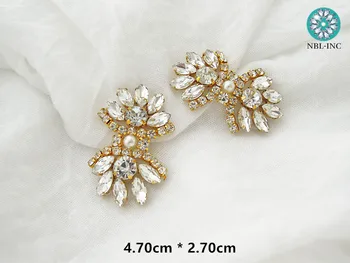 (100PCS) Engros hånd beaded klar krystal rhinestone applikationer patch til bryllup kjoler WDD0783