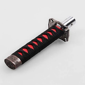 Universal Samurai Sværd Gear Shift Knappen Skifter Katana Metal Sort+Rød 15cm