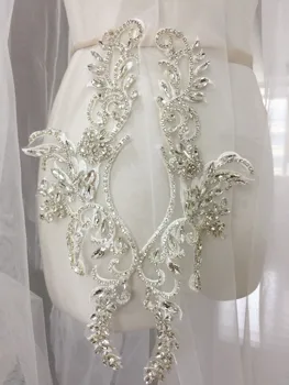 1 par 2 stykker Udsøgt Klare 3D Crystal Beaded Brude Lace Applique til Bryllup Rhinestone Brude Hår Blomst Boutique -