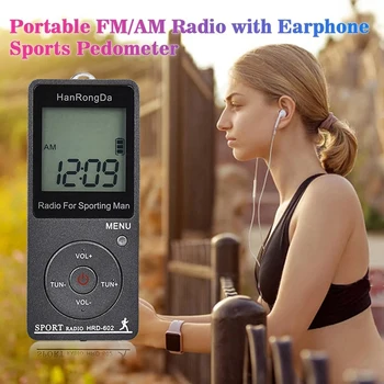 HRD-602 Bærbare Radio Modtager, FM/AM Radio, LCD-Display-Knap i Låsen, Radio Lomme med Hovedtelefoner Sport Peeter
