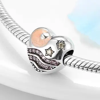 2021 Brændende Kærlighed 925 Sterling Sølv Sun Moon Element Funklende CZ Charms og vedhæng til smykkefremstilling Passer Oprindelige Kataoka Charm Bracelet