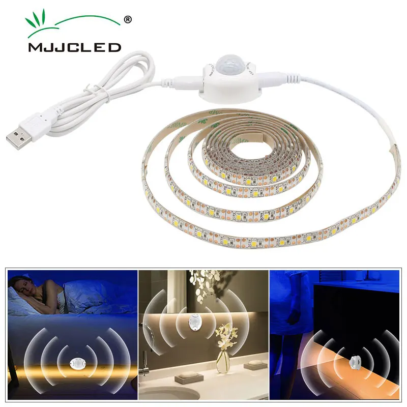 0,5 m-3m USB-Motion Sensor LED Strip Light Garderobe Skab, Seng, Lampe Vandtæt IP65 Varm Hvid Fleksibel LED Strip 5V Tape