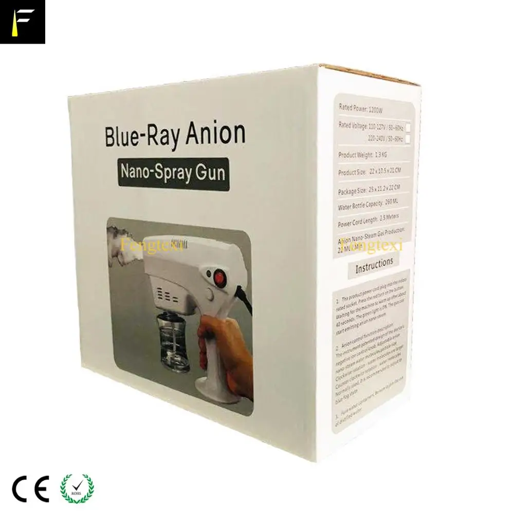 1/2/4/8 Enheder Engros OEM-110v/220v Nano-Spray Pistol Desinfektionsmiddel Tåge Forstøver med Blue Ray Anion for Luft Sterilisation