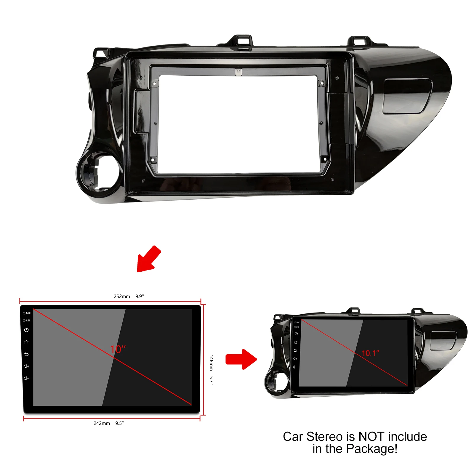 1-2Din Bil DVD-Frame Lyd Montering Adapter Dash Trim Kits Facia Panel 10.1