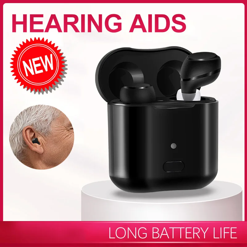 1 Par Mini-ITE-Høreapparater, der er In-Ear Ingen Støj Genopladelige Lyd Forstærker Styrke 3 Modes Med Opladning Tilfældet For Døve Ældre