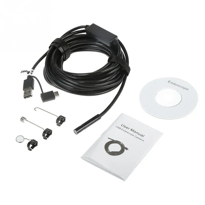 1 stk USB2.0 60 grader IP67 Sort 5 Meter USB-OTG Endoskop med 2-Megapixel Vandtæt Kamera til Rør Bil Inspektion Ny